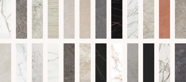 A collage showing some of the different materials available for use with the unseen induction cooktop