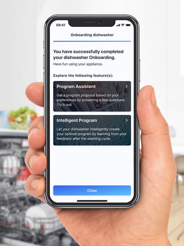 the Home Connect onboarding process for dishwashers