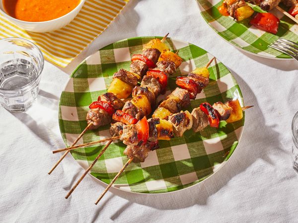 Skewers laid out on a plate