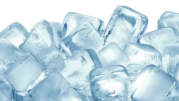 A close-up of ice cubes.