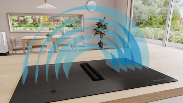 The illustration of the different venting settings on a venting cooktop.