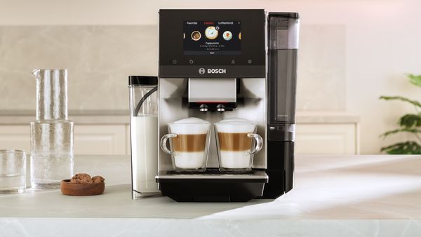 Bosch espresso machine brewing two coffees