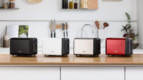 DesignLine, 2 slice toasters colour range in red, black, white, cream, stainless steel.