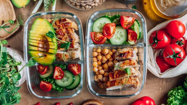 Meals stored in clear bowls