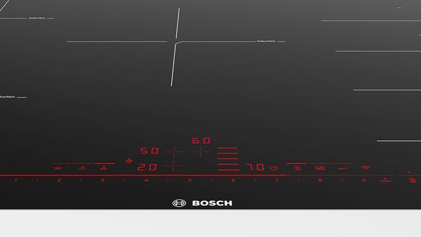 Une table de cuisson Bosch dotée d’un écran de commande tactile haut de gamme.