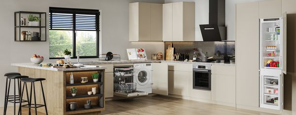 Bright open kitchen with multiple Bosch appliances