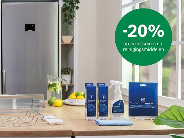 Nu 20% korting op accessories en reinigingsmiddelen voor koelkasten en vriezers.