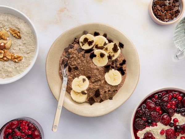 Overnight oats recipe in bowl with spoon