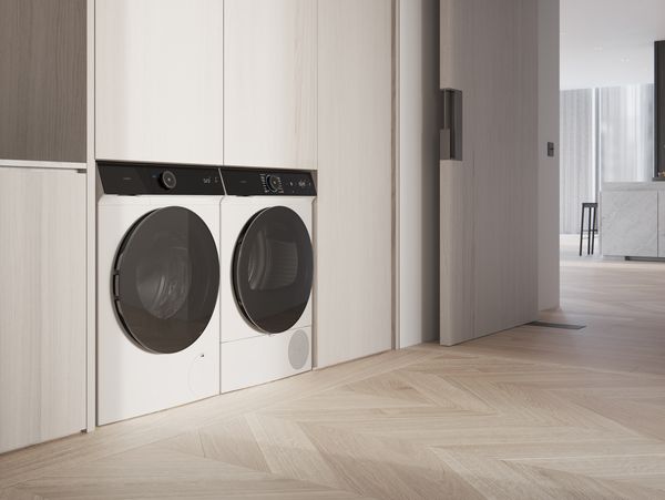 Gaggenau washing machine and heat pump dryer in a modern house