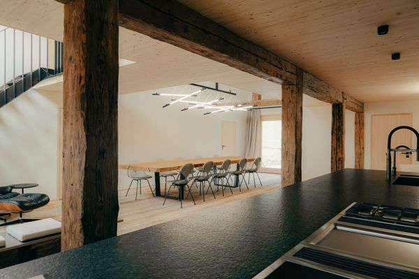 The kitchen and dining area in the Black Forest house