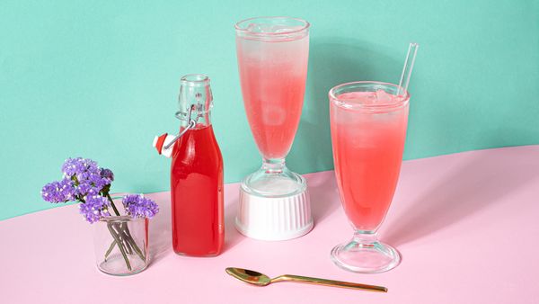 Rhubarb soda recipe in a glass