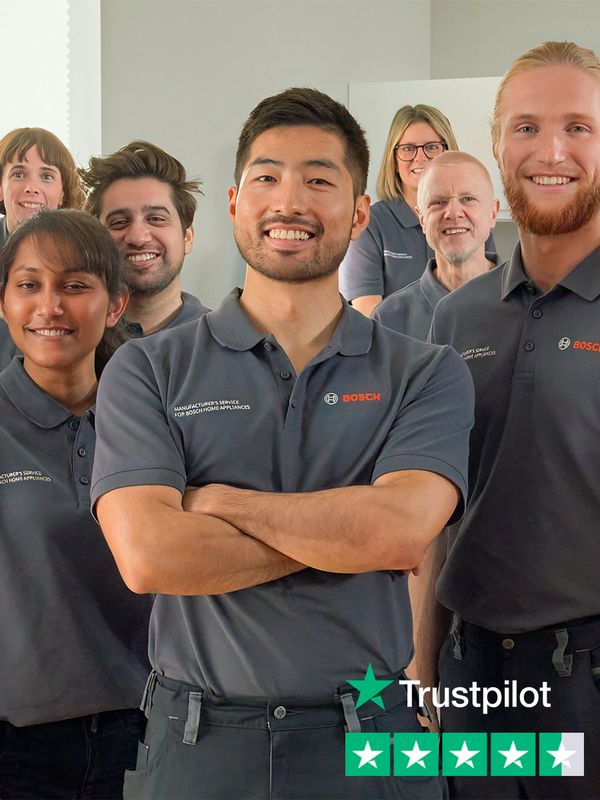 Bosch engineers and Trustpilot logo showing excellent score