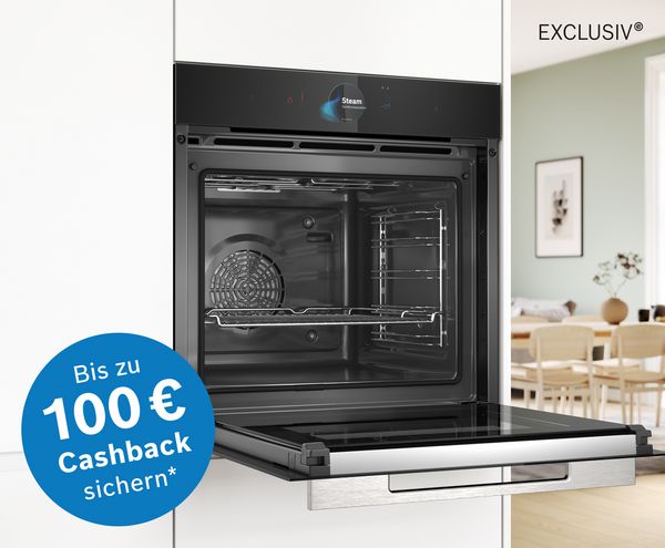 EXCLUSIV Einbaubackofen von Bosch; Aktions-Logo: Bis zu 100 € Cashback sichern