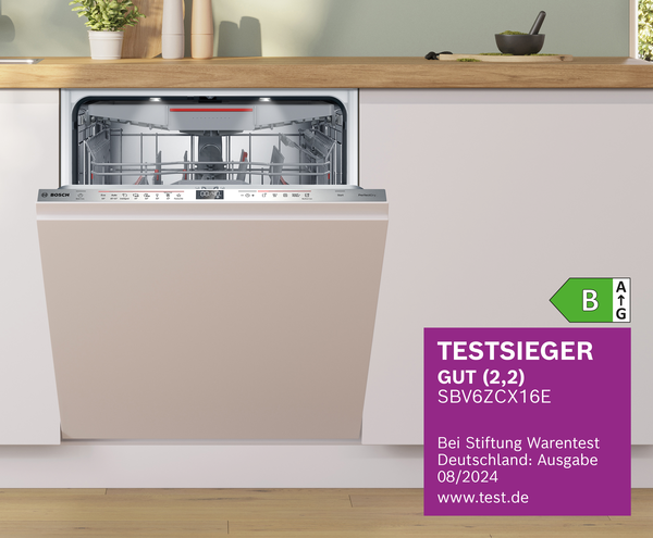 Der XXL-Geschirrspüler SBV6ZCX16E glänzt mit Gesamtnote GUT (2,2).