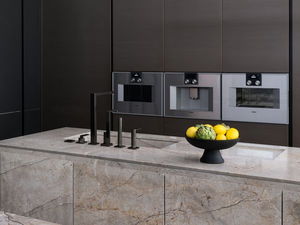 A line of Gaggenau appliances in Max Noble’s luxury kitchen