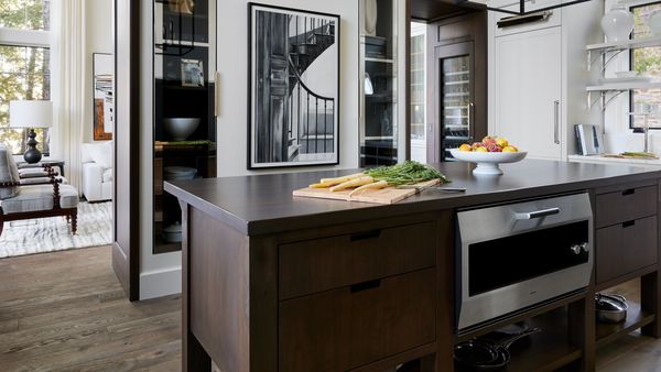 View across the luxury kitchen worktop, housing a Gaggenau EB333 oven