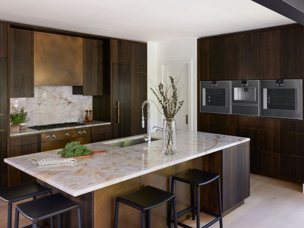 View across worktop in a luxury kitchen fitted with Gaggenau appliances