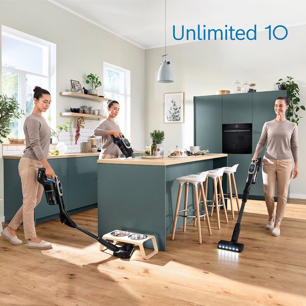 The unlimited 10 vacuum cleaner being used in different ways