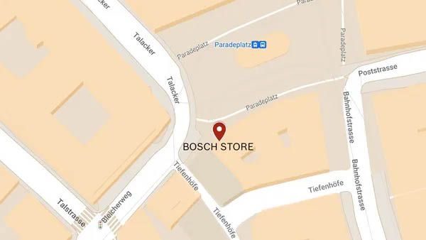 Un graphique qui représente une carte avec des pins vers les Bosch Stores.