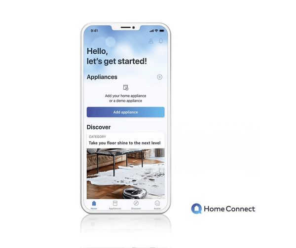 Smartphone met de Home Connect app en een 'vertrouwd'-logo.