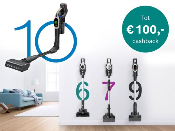 Op de afbeelding staan ​​stofzuigers met cashback-aanbiedingen. Een grote '10' markeert het beste model; de andere modellen zijn genummerd 6, 7 en 9.