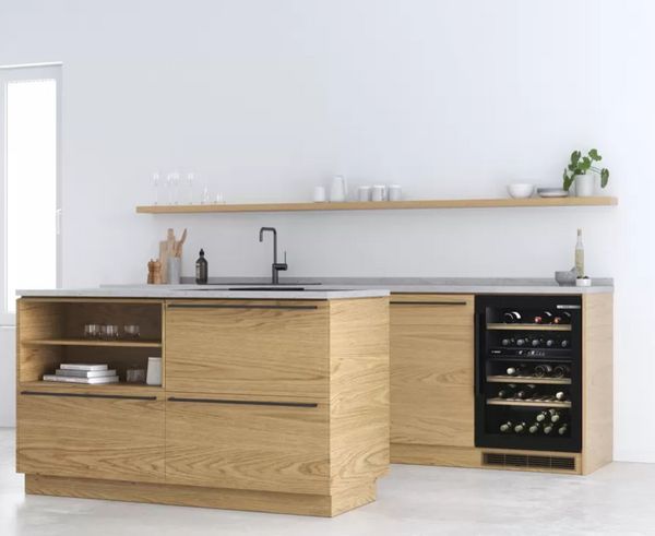 Kitchen setting with bosch under counter wine cooler