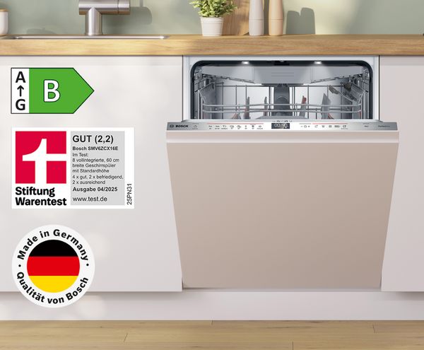 Der XXL-Geschirrspüler SBV6ZCX16E glänzt mit Gesamtnote GUT (2,2).