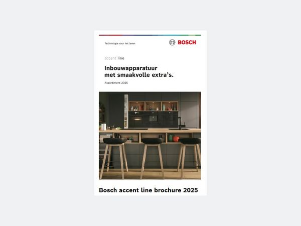 Bosch accent line brochure 2025 met moderne keukenapparatuur met een strak, minimalistisch design  
