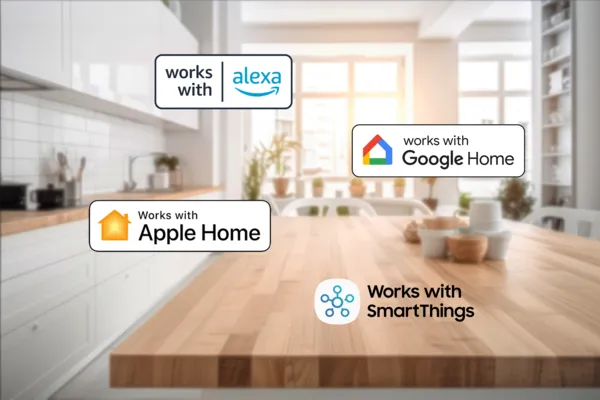Matter works with badges: alexa, google home, apple home, smartthings