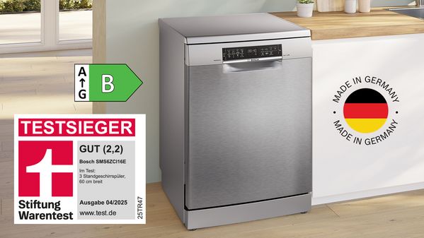 Der Serie 6 teilintegrierte Geschirrspüler SMS6ZCI16E von Bosch glänzt mit Gesamtnote GUT (2,2).