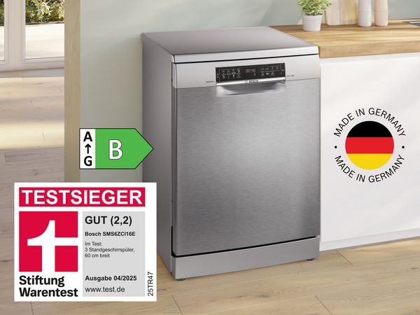 Der Serie 6 teilintegrierte Geschirrspüler SMS6ZCI16E von Bosch glänzt mit Gesamtnote GUT (2,2).