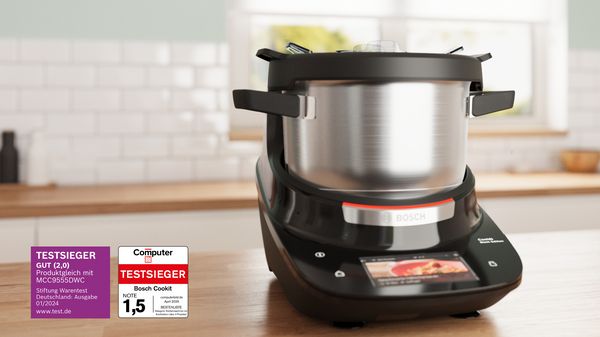 Der Bosch Cookit, Testsieger mit Note 1,5, zeichnet sich durch Vielseitigkeit und einfache Bedienung in der modernen Küche aus.