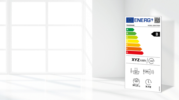O etichetă energetică a unui uscător cu rating energetic A++.
