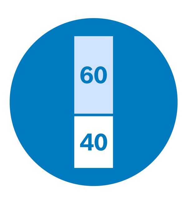Blue and white graphic showing 60/40 split