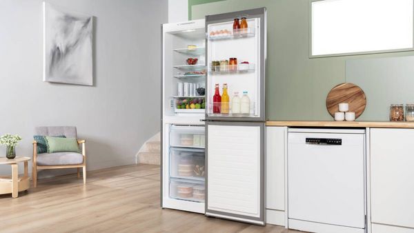 Bosch open fridge freezer showing 60/40 space split
