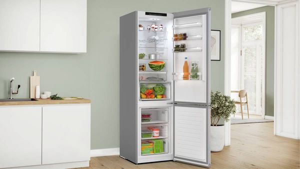 Bosch open fridge freezer showing 70/30 space split