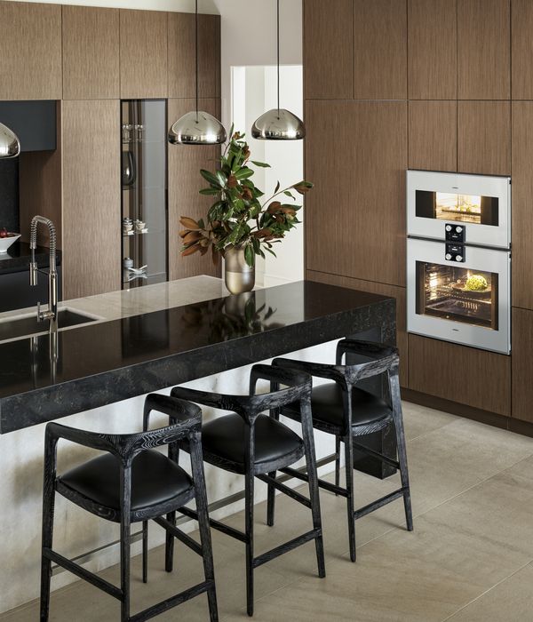 The luxury kitchen of Canyon Overlook drive containing 30 inch Gaggenau appliances 