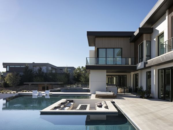 Wide angle view of the pool and outside seating area