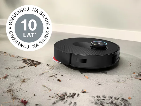 Okrągłe logo z napisem &bdquo;10 LAT*&rdquo; pogrubioną czcionką, podkreślające 10-letnią gwarancję na silnik, otoczone napisem &bdquo;GWARANCJI NA SILNIK&rdquo;.