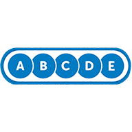 Eine sogenannte Nutri Skala mit fünf Kreisen in blauer Farbe mit jeweils den Buchstaben A, B, C, D, E vor einem weißen Hintergrund.