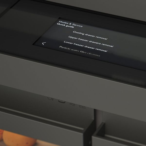 View of the integrated touch display featured in the Gaggenau Vario cooling expressive series fridge-freezer combination