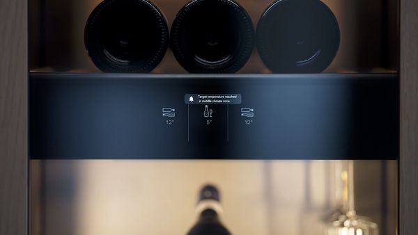 Close-up of the Gaggenau Vario cooling Expressive series wine climate cabinets touch screen.