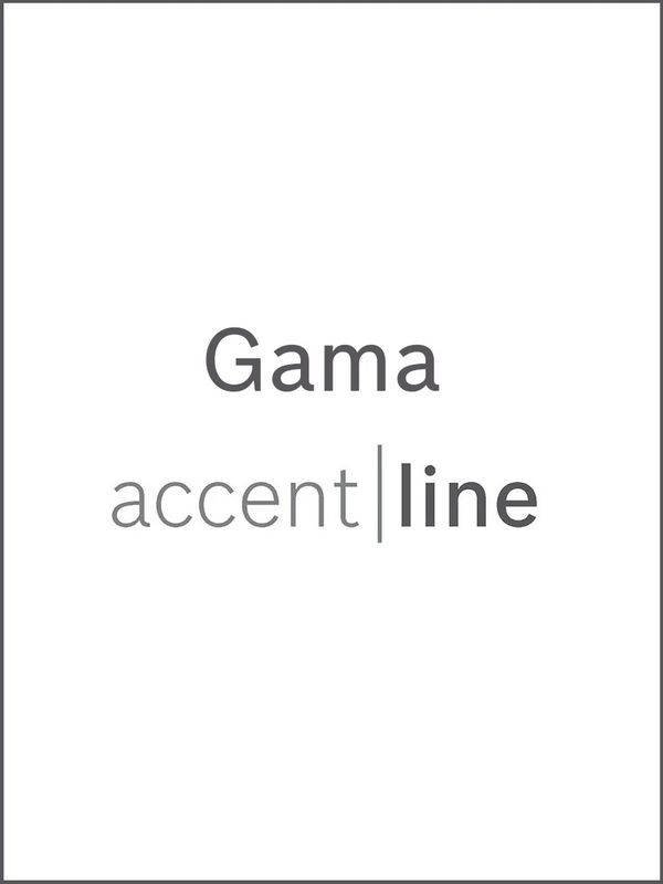 Imaginea prezintă textul „Gama accent line” într-un design tipografic minimalist.