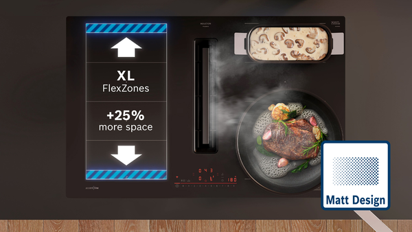 Bosch accent line Induktionskochfeld im Matt Design mit integriertem Dunstabzug und XL FlexZones.