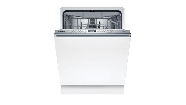 Roestvrijstalen vaatwasser met digitaal display en bedieningspaneel.