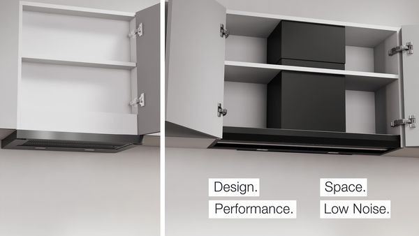 Разделен екран на стар телескопичен аспиратор до нов аспиратор за пълно вграждане.