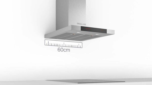 Стенен аспиратор от неръждаема стомана над печка, с ширина 60 см.
