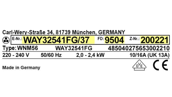 Ampliación de vidrio con logo Bosch e información del producto sobre un fondo blanco.
