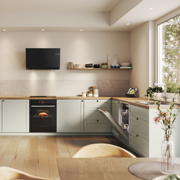 Light kitchen with numerous Bosch appliances
