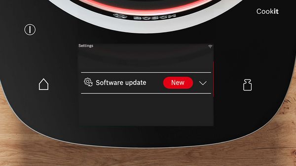 Display des Bosch Cookit mit Hinweis auf ein neues Software-Update.